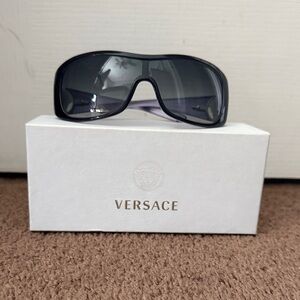 Versace Black Shield Sunglasses with Dark Gray Lenses